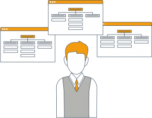 Business Cloud - Person mit Krawatte ist umgeben von verschiedenen Projektstrukturen