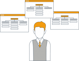 Business Cloud Business Cloud - Person mit Krawatte ist umgeben von verschiedenen Projektstrukturen