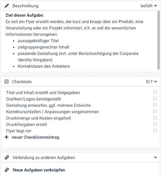 Ein Screenshot der Aufgabenbeschreibung mit Checklistenpunkten
