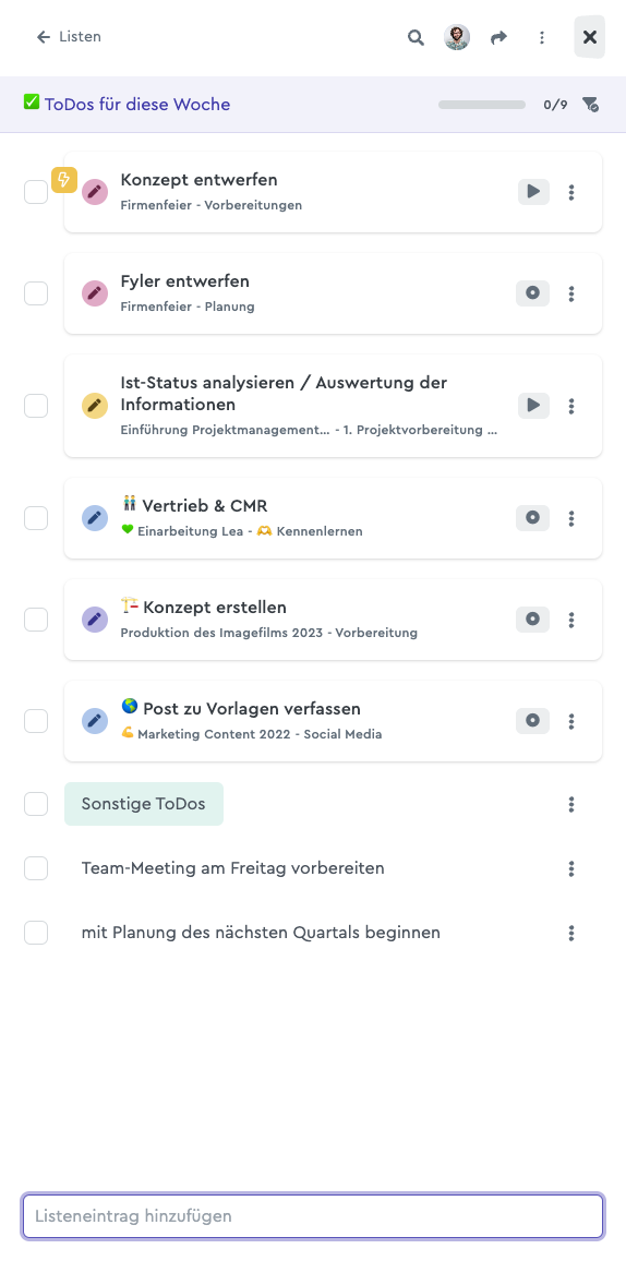 Die ToDo-Liste in factro