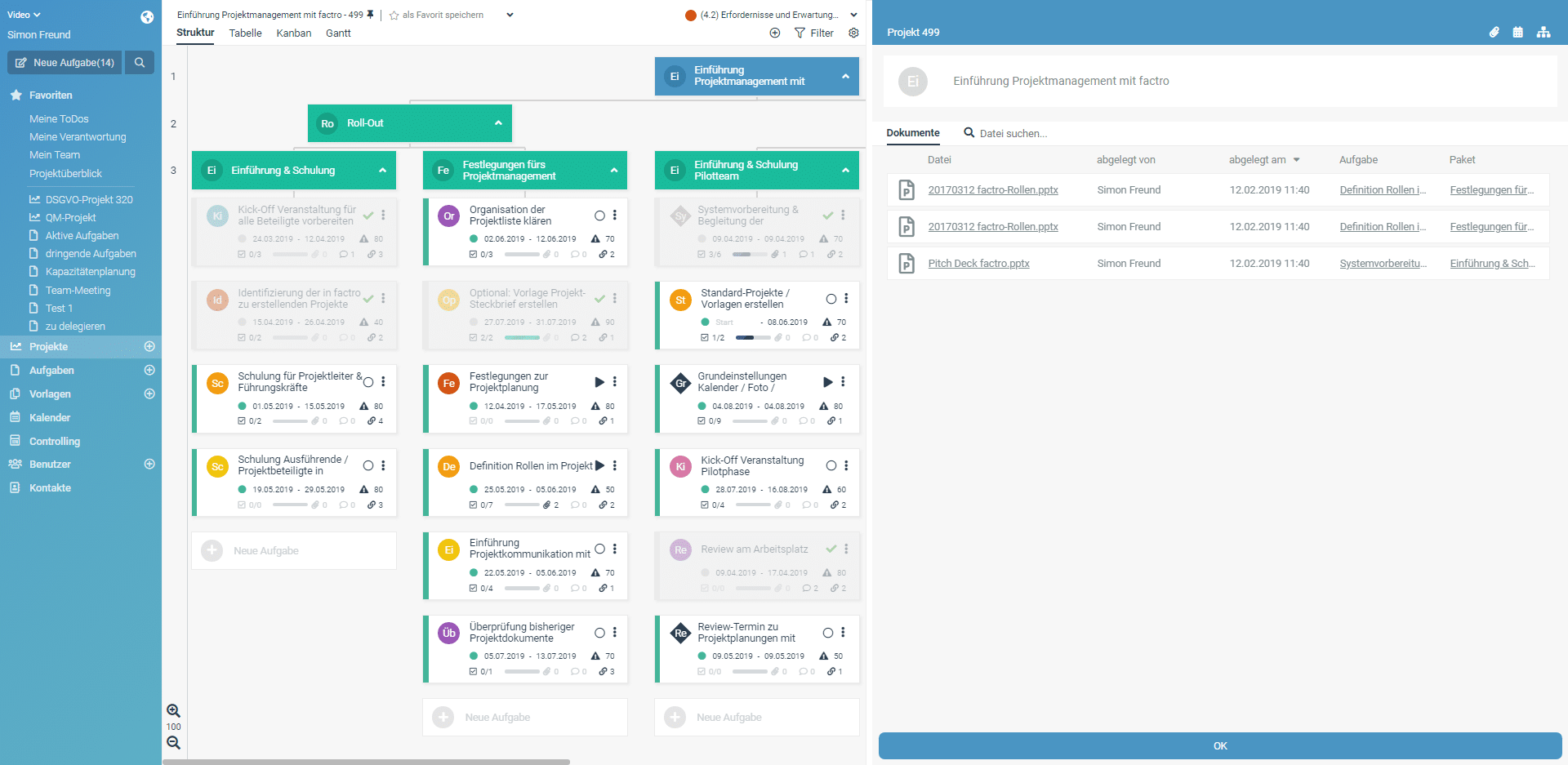 Dokumentenablage innerhalb einer Aufgabe im Projektmanagement-Tool factro