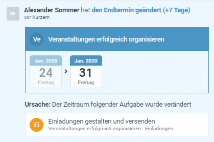 factro Benachrichtigungssystem Projektendtermin geändert