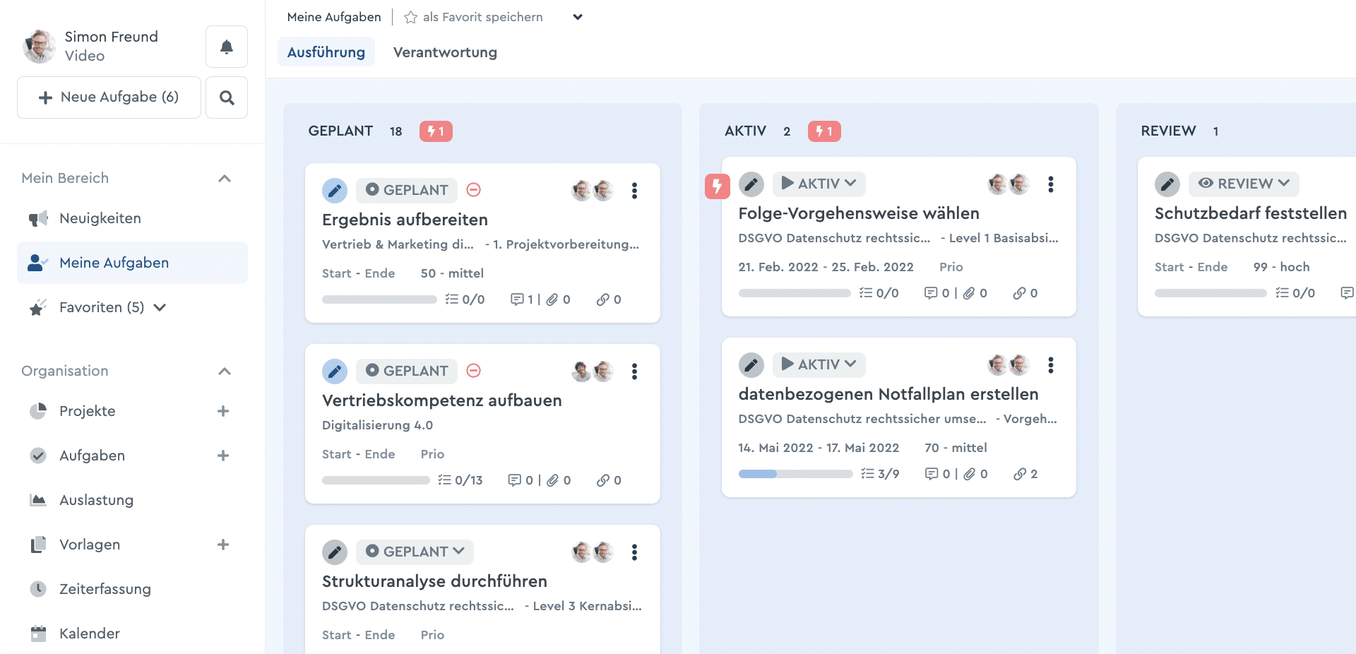 Aufgaben bei factro eines geplanten Projektes