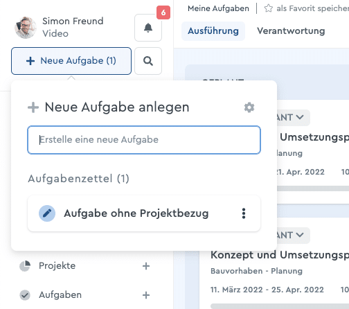 factro Aufgabe über Aufgabenzettel anlegen