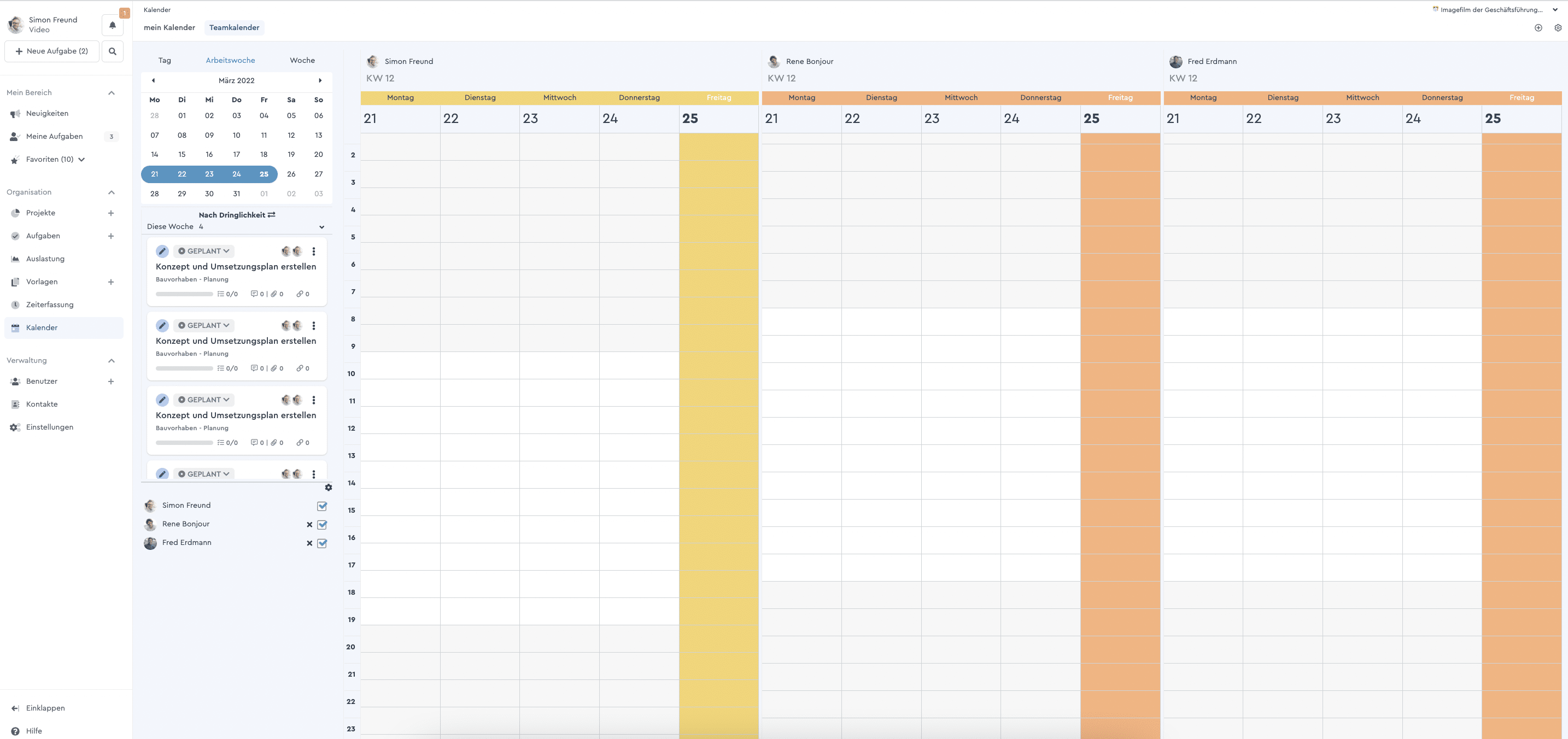 Teamkalender-Ansicht
