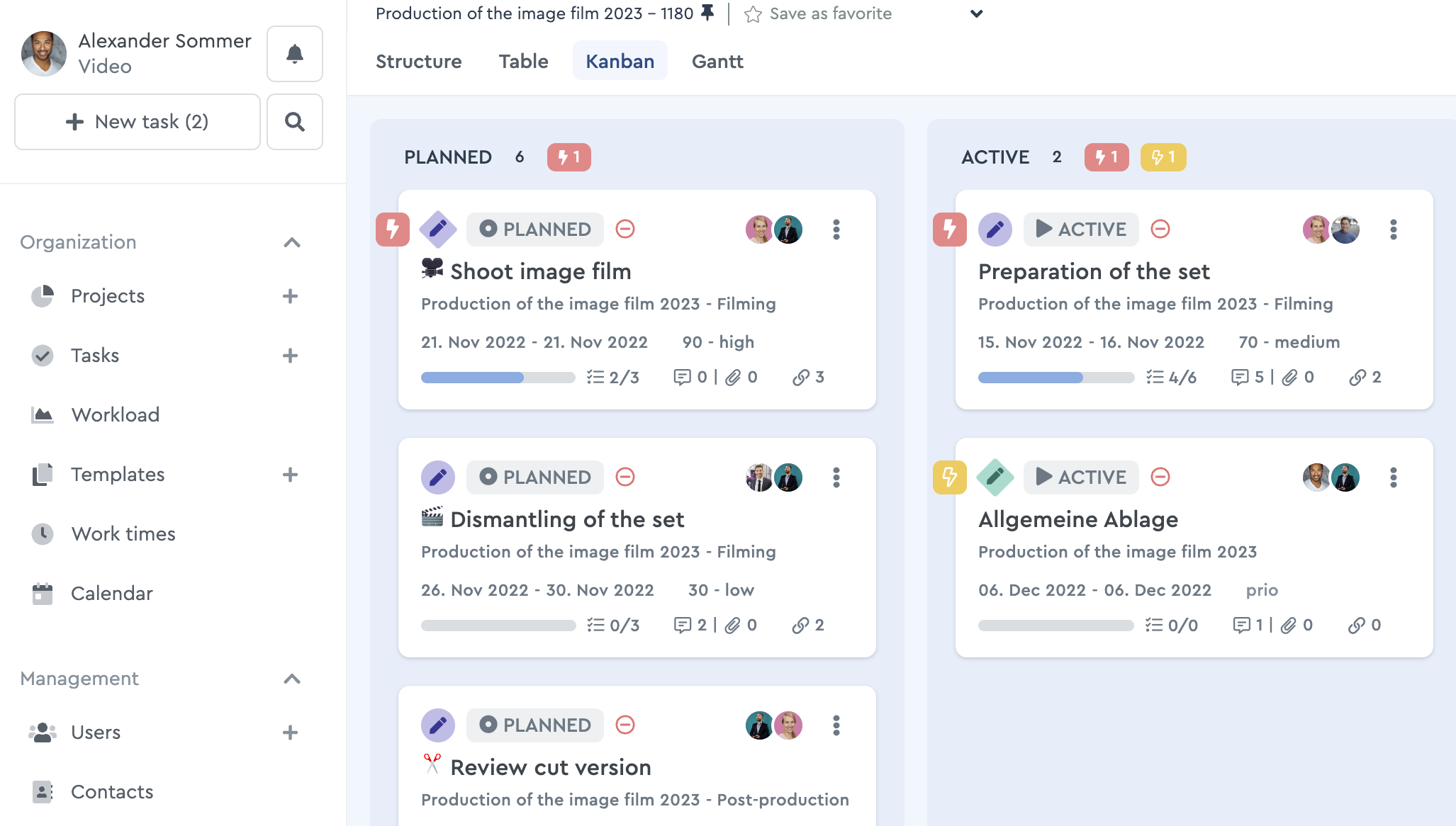 Tasks with the status "scheduled" on the users' dashboard