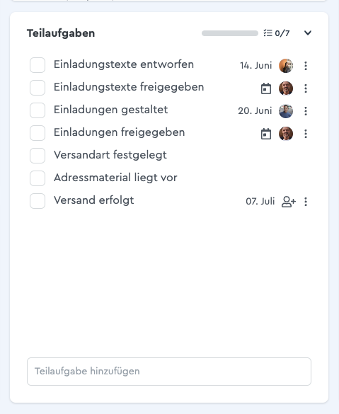 Teilaufgaben in factro