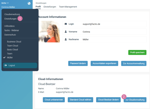 factro Cloud in den Einstellungen löschen