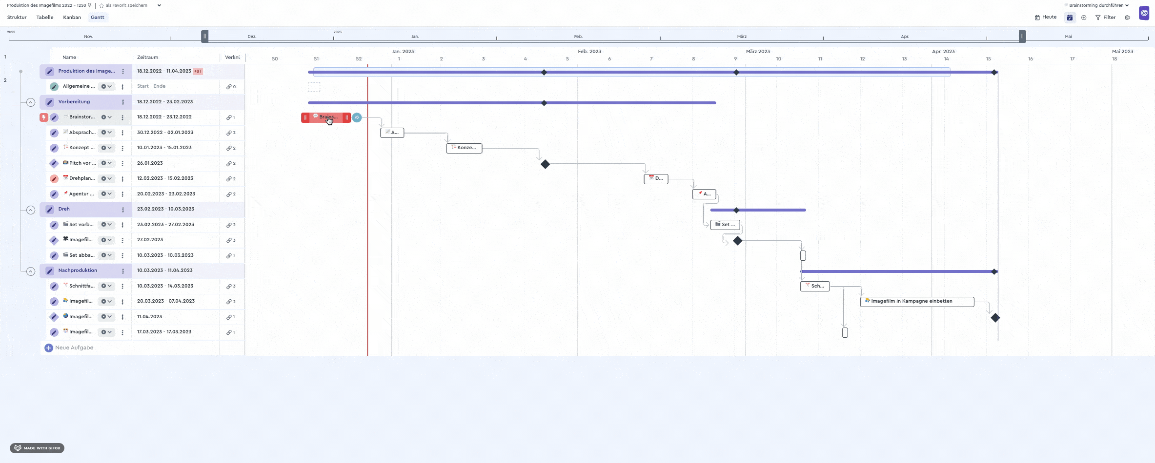 Nachfolger im Gantt verschieben