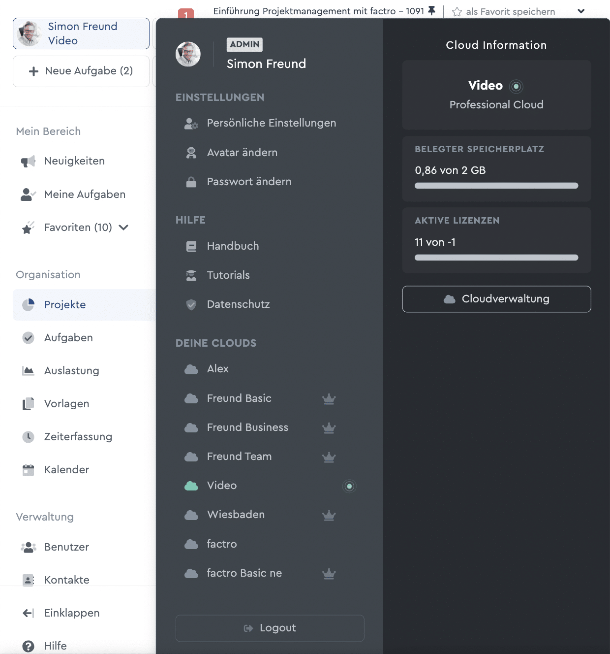 Weitere factro Cloud anlegen