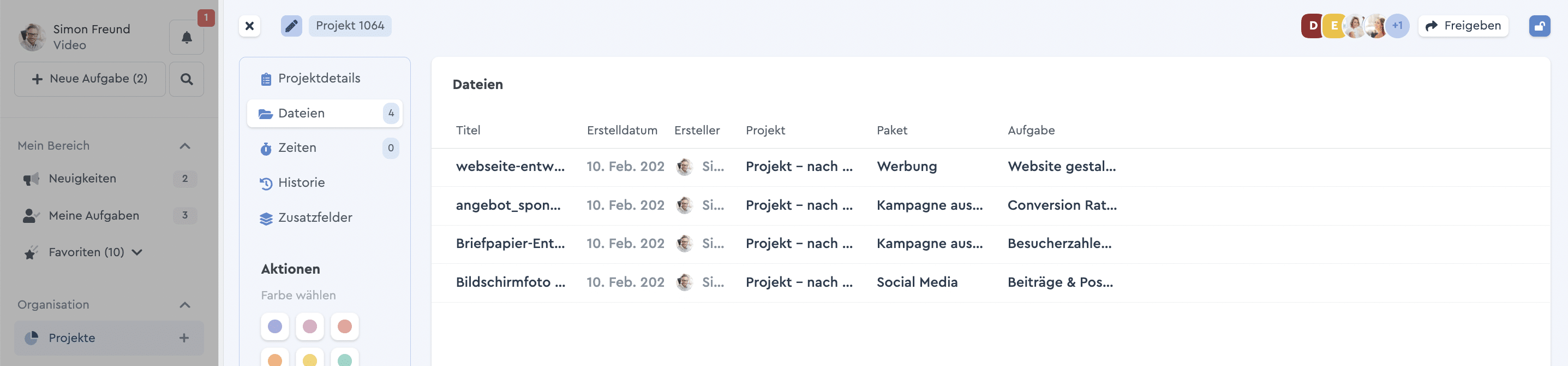 Im Reiter “Dokumente” des Projekts findest Du alle Anhänge