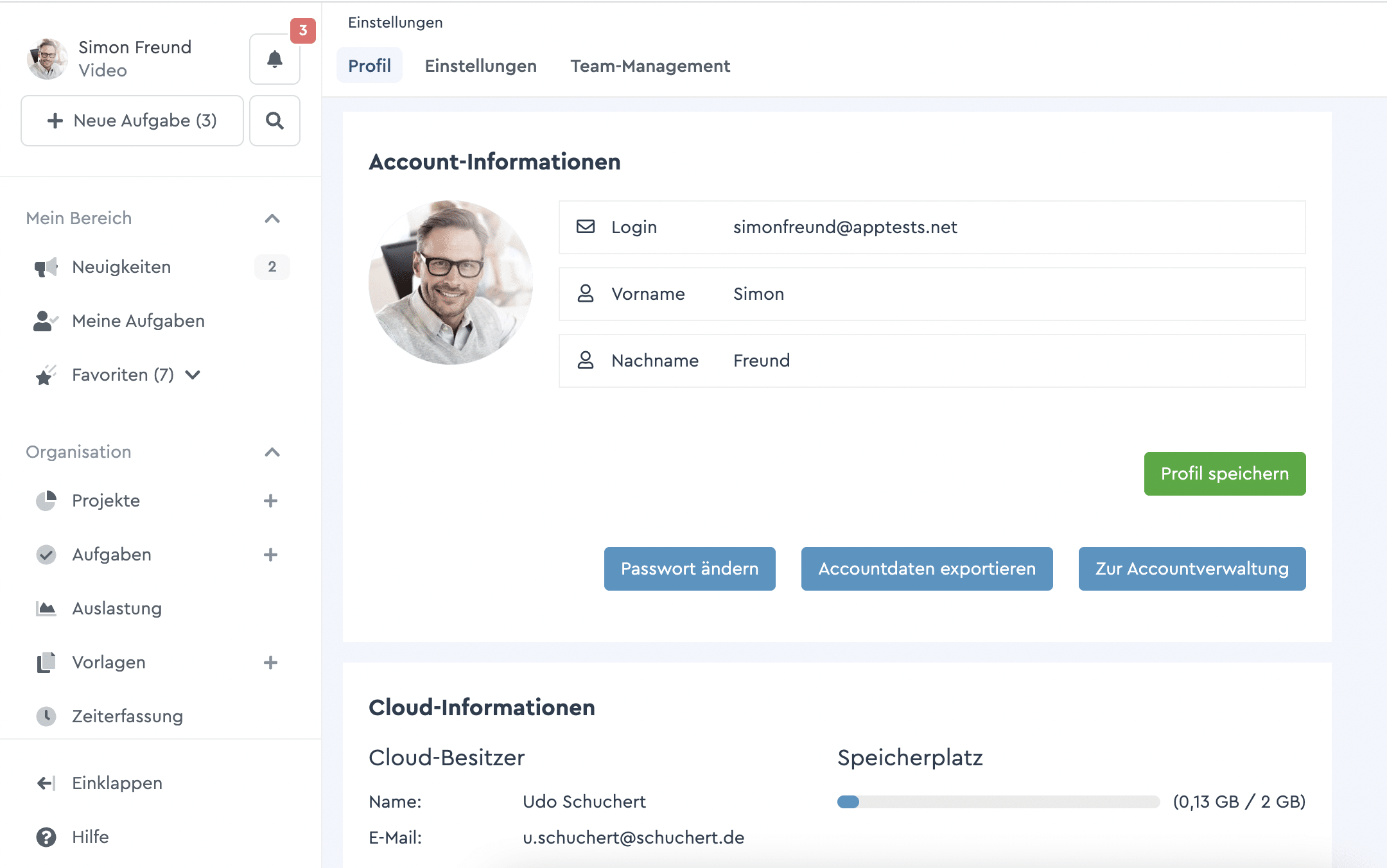 factro Account-Mail-Adresse in den Einstellungen ändern