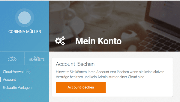 factro Account in der Accountverwaltung löschen