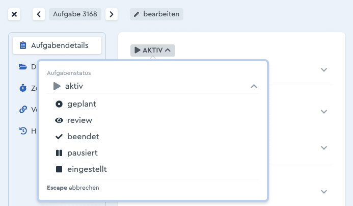 Ein Screenshot der Status in factro