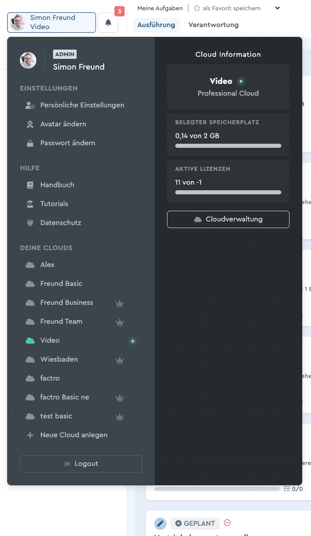 Weg zur factro Cloudverwaltung