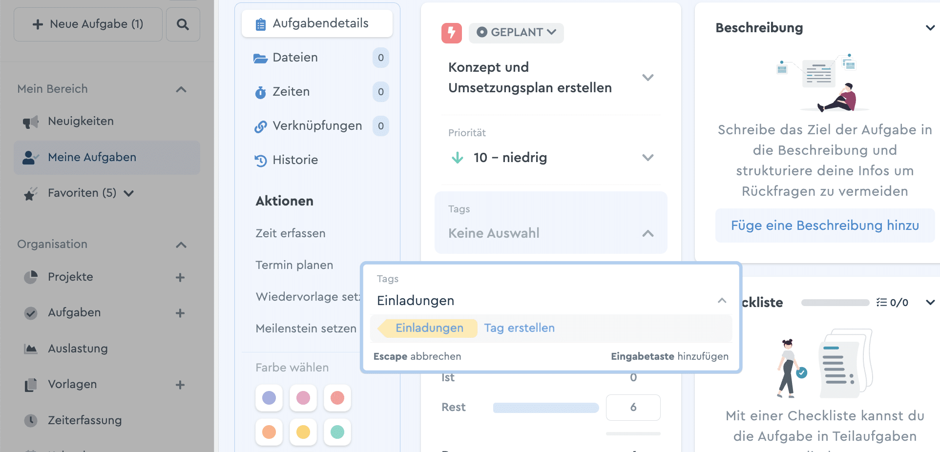 Ein Tag wird neu hinzugefügt