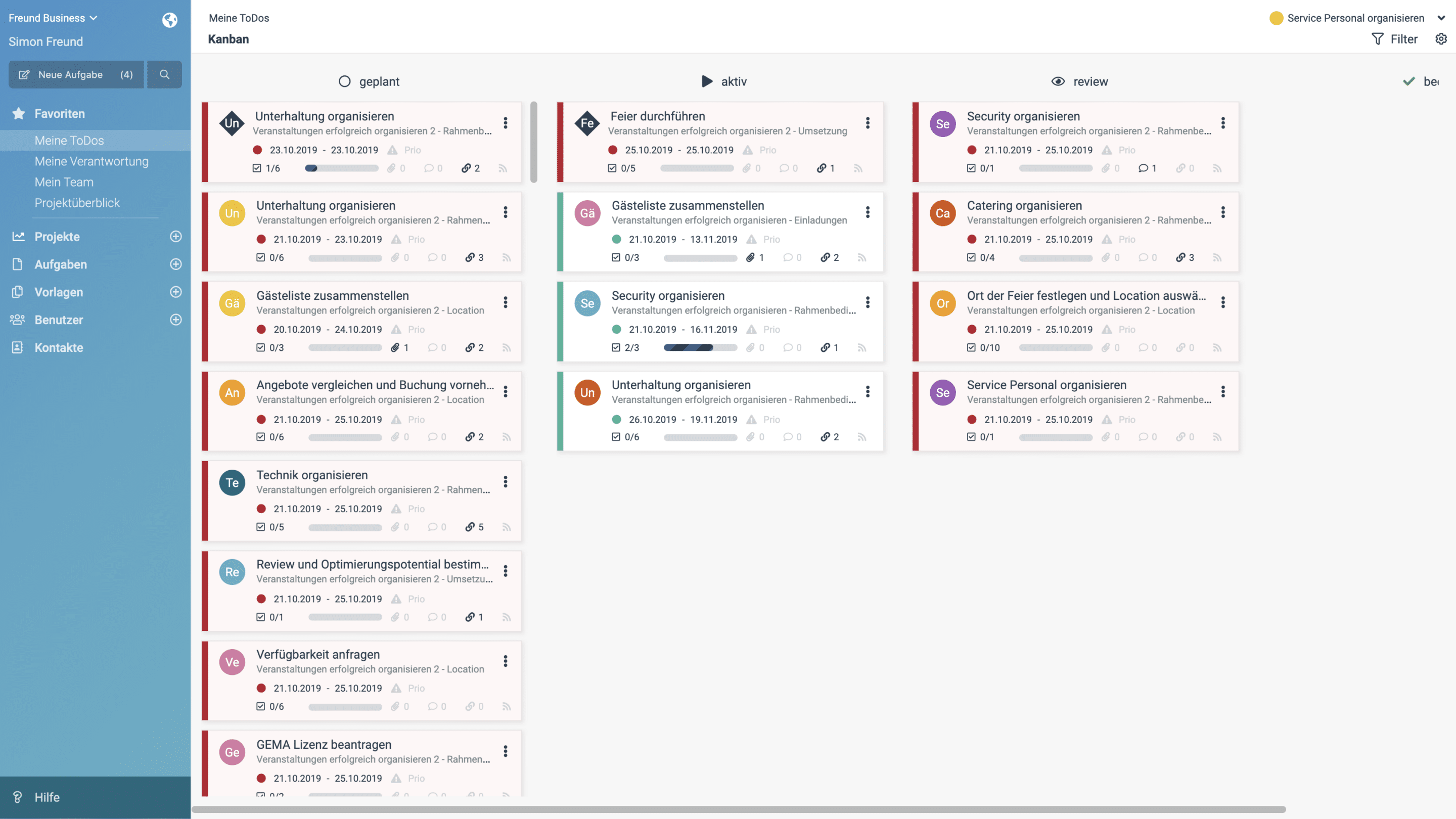 Das projektübergreifende factro Kanban Board