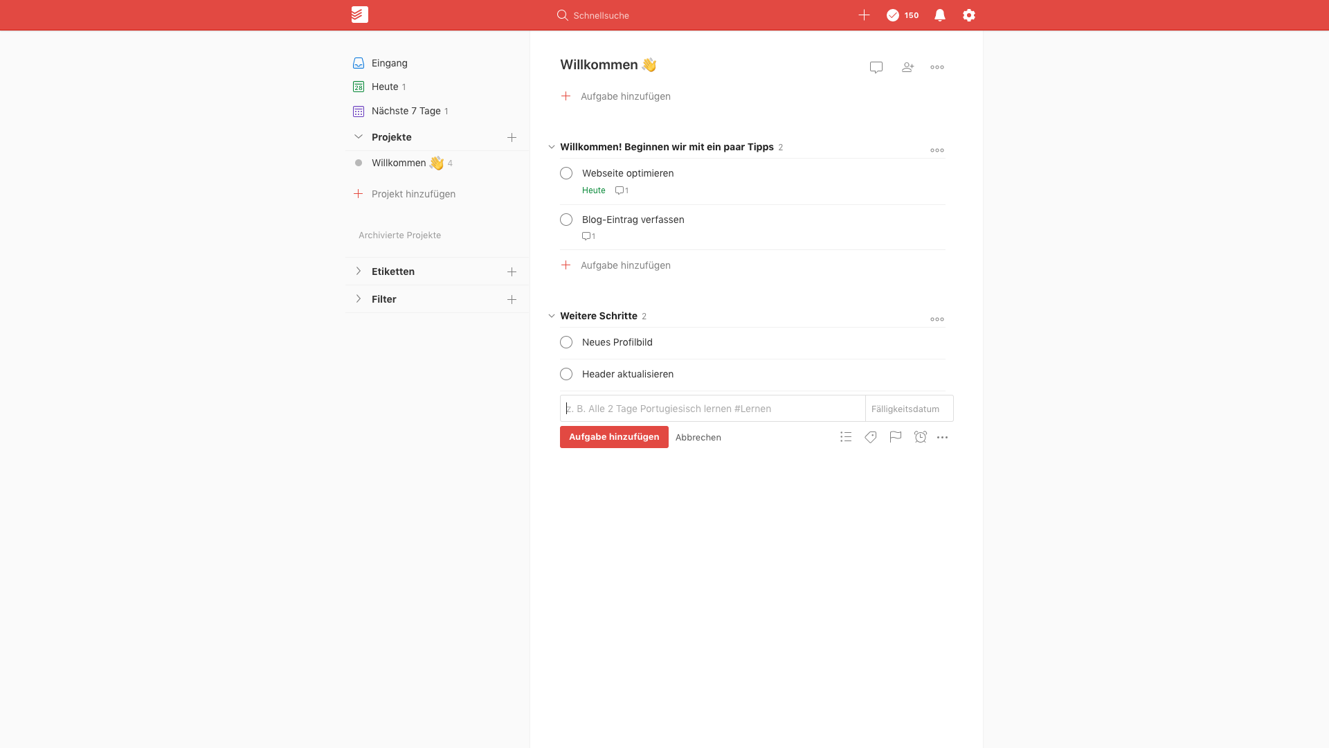 Ein Screenshot von Todoist