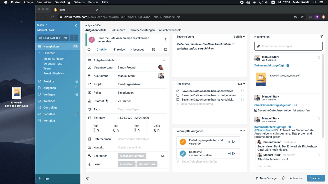 Eine Animation, die zeigt, wie eine PSD-Datei zu factro hochgeladen wird