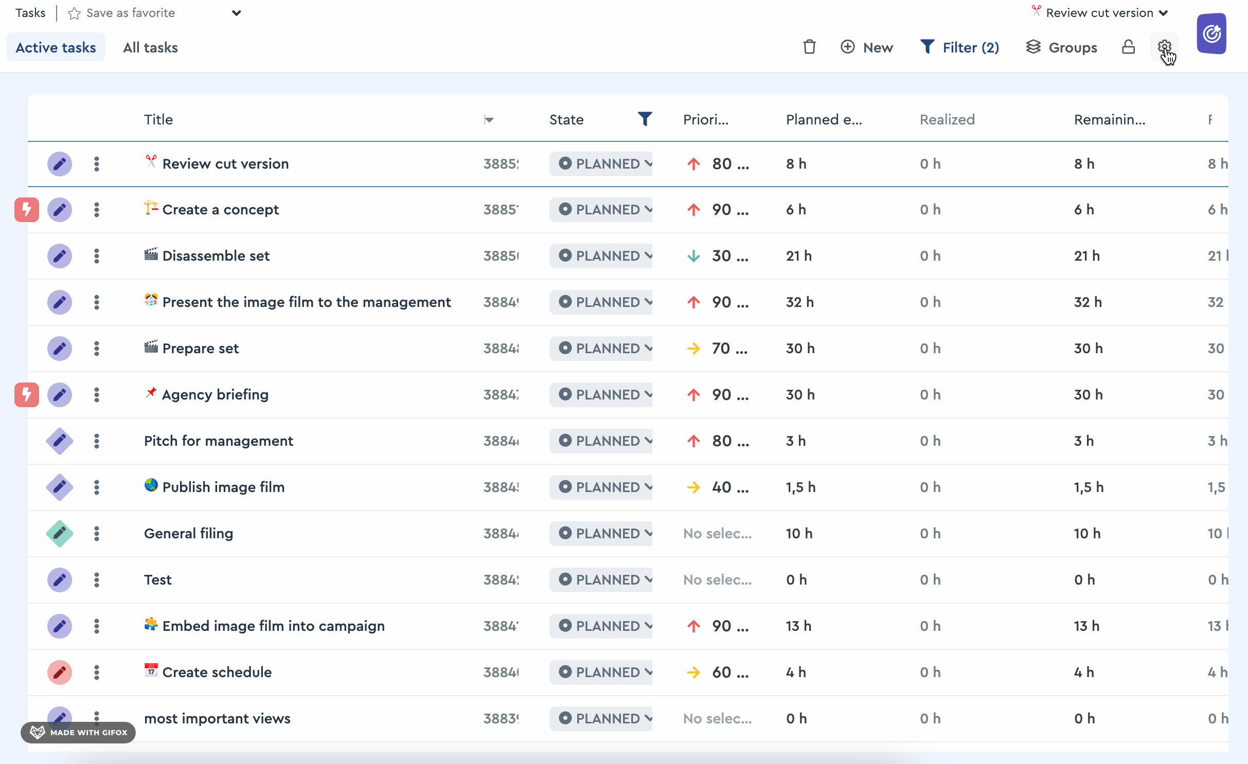 Sorting tasks in factro