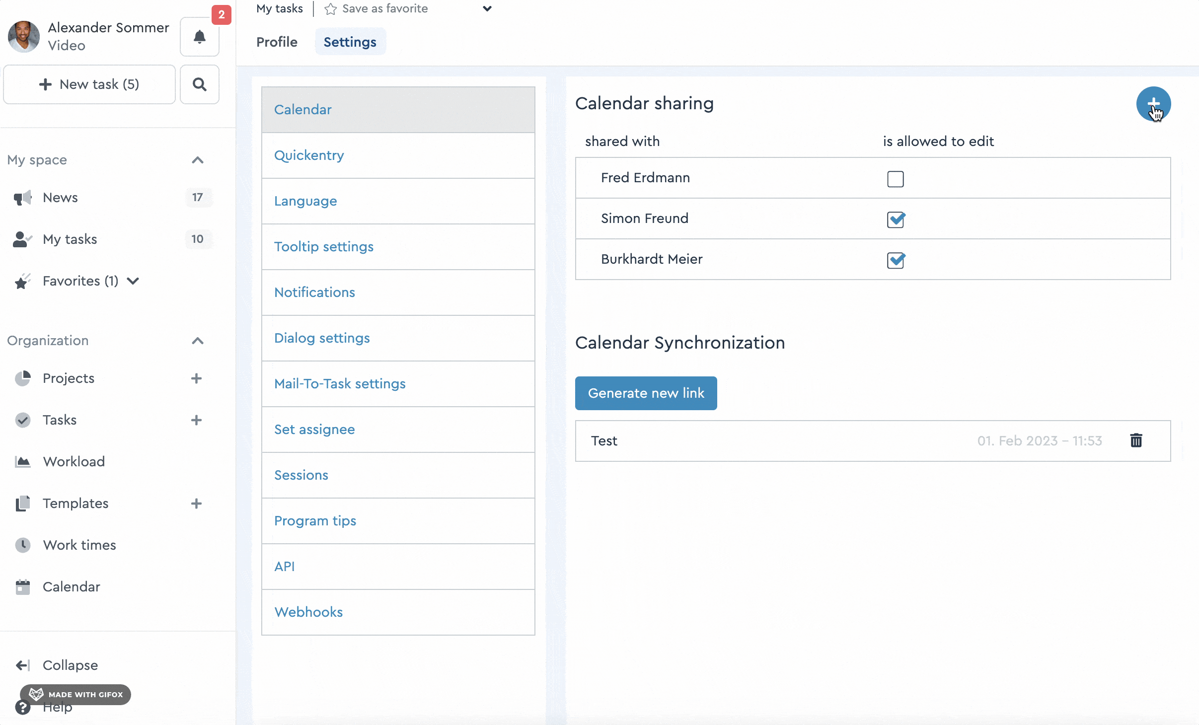 How to share your calendar in factro