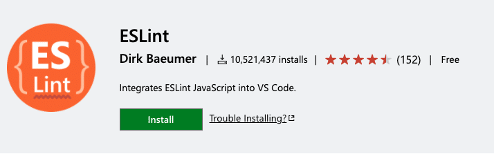 Ein Screenshot zur VS Code Extension ESLint