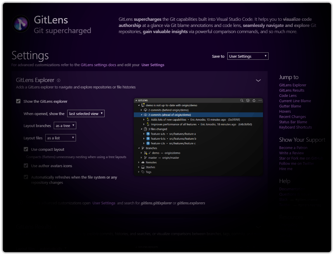 Ein Screenshot der VS Code Extension GitLens