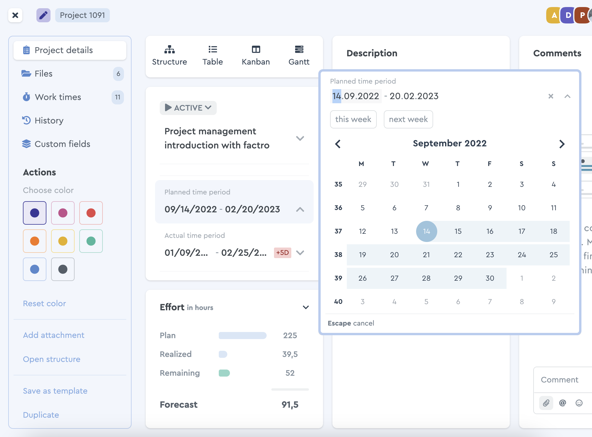 Planned time period in factro