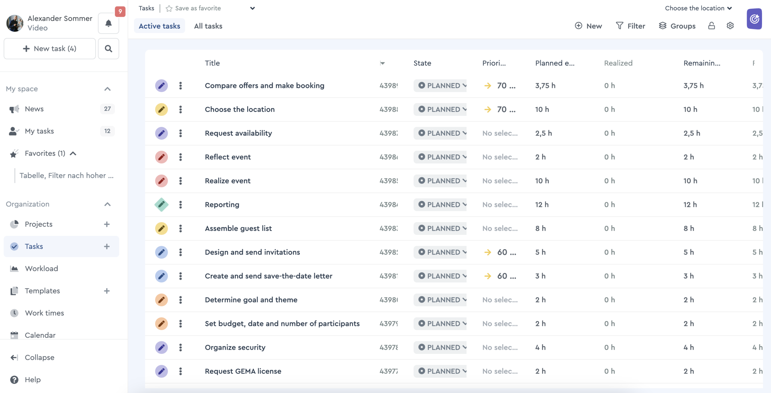 The factro task list