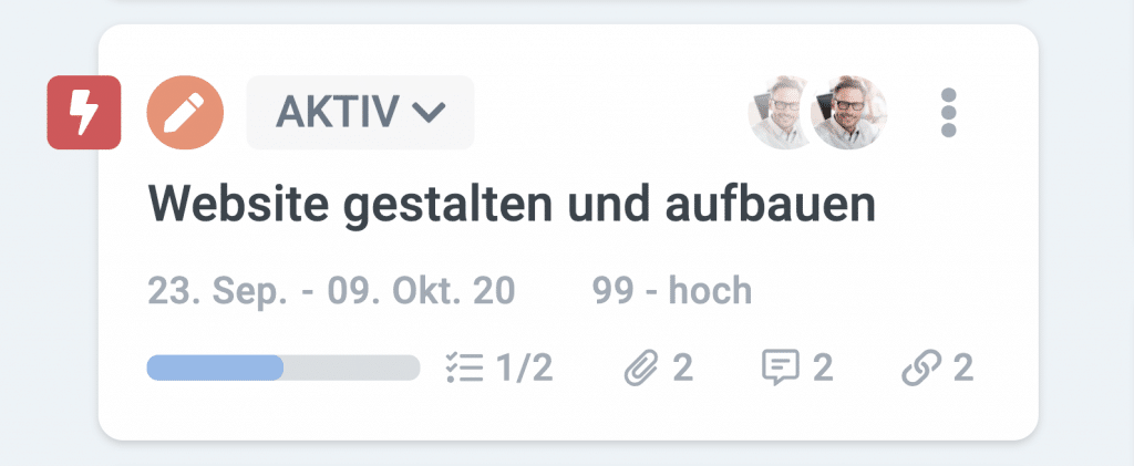 Ein Screenshot der neuen factro Aufgabenkarte