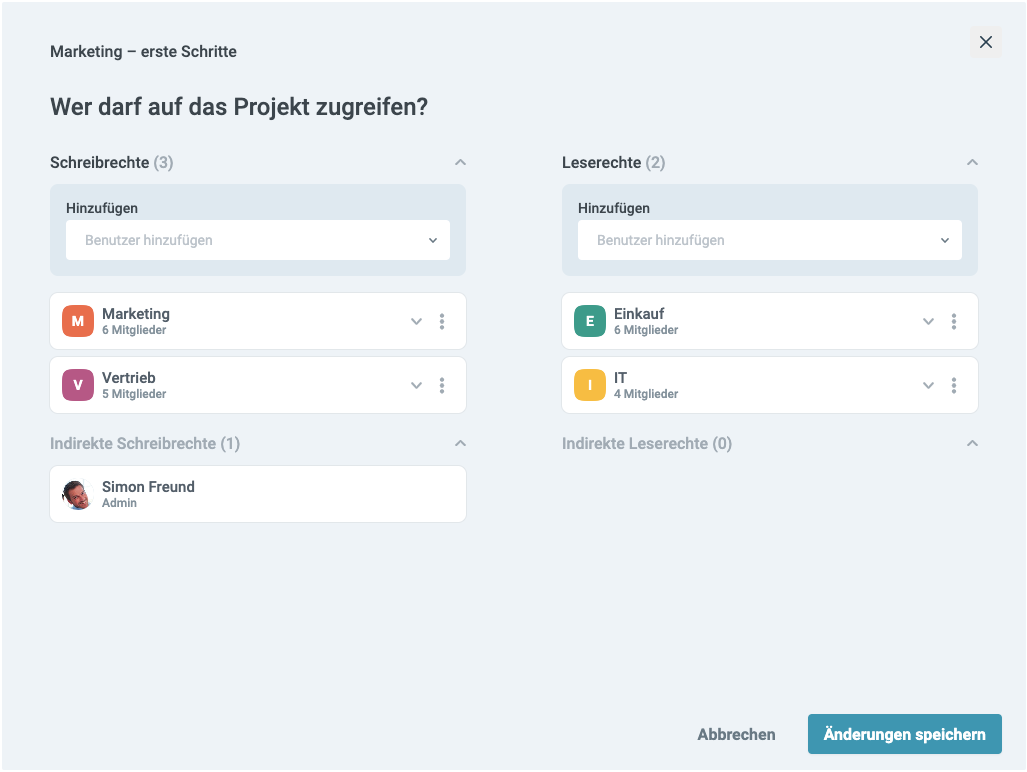 Ein Screenshot des Freigabe-Dialogs in factro