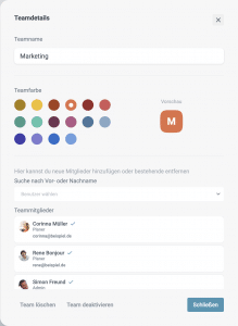 Ein Screenshot der Gruppendetails von factro