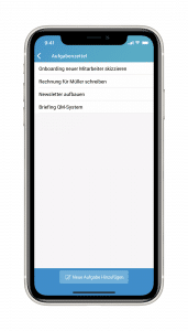 Ein Screenshot der factro mobile App mit dem Aufgabenzettel