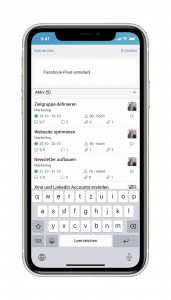 Ein Screenshot der factro mobile App mit einer neuen Aufgabe
