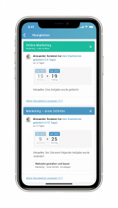 Ein Screenshot der factro mobile App mit dem Newsfeed