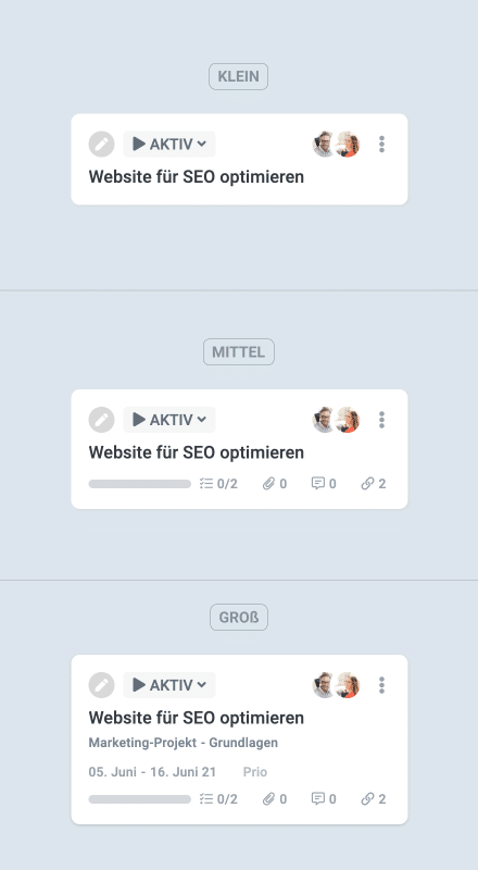 Eine Gegenüberstellung der factro Aufgabenkarten in verschiedenen Größen