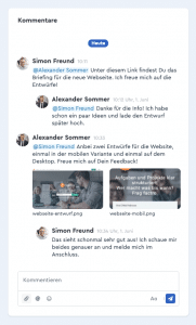 Ein Screenshot des neuen Kommentarverlaufs von factro