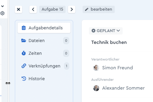 Ein Screenshot, der zeigt, wie die Aufgabendetails skaliert werden können