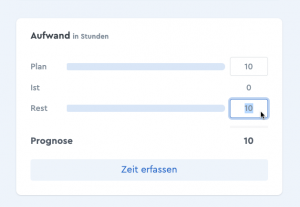 Ein Screenshot der Aufwände in factro Aufgaben mit Blick auf den Rest-Aufwand