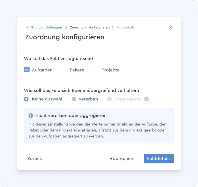 Die Zuordnung eines benutzerdefinierten Feldes wird konfiguriert