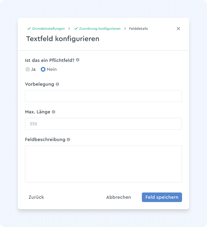 Das Textfeld von benutzerdefinierten Feldern kann konfiguriert werden