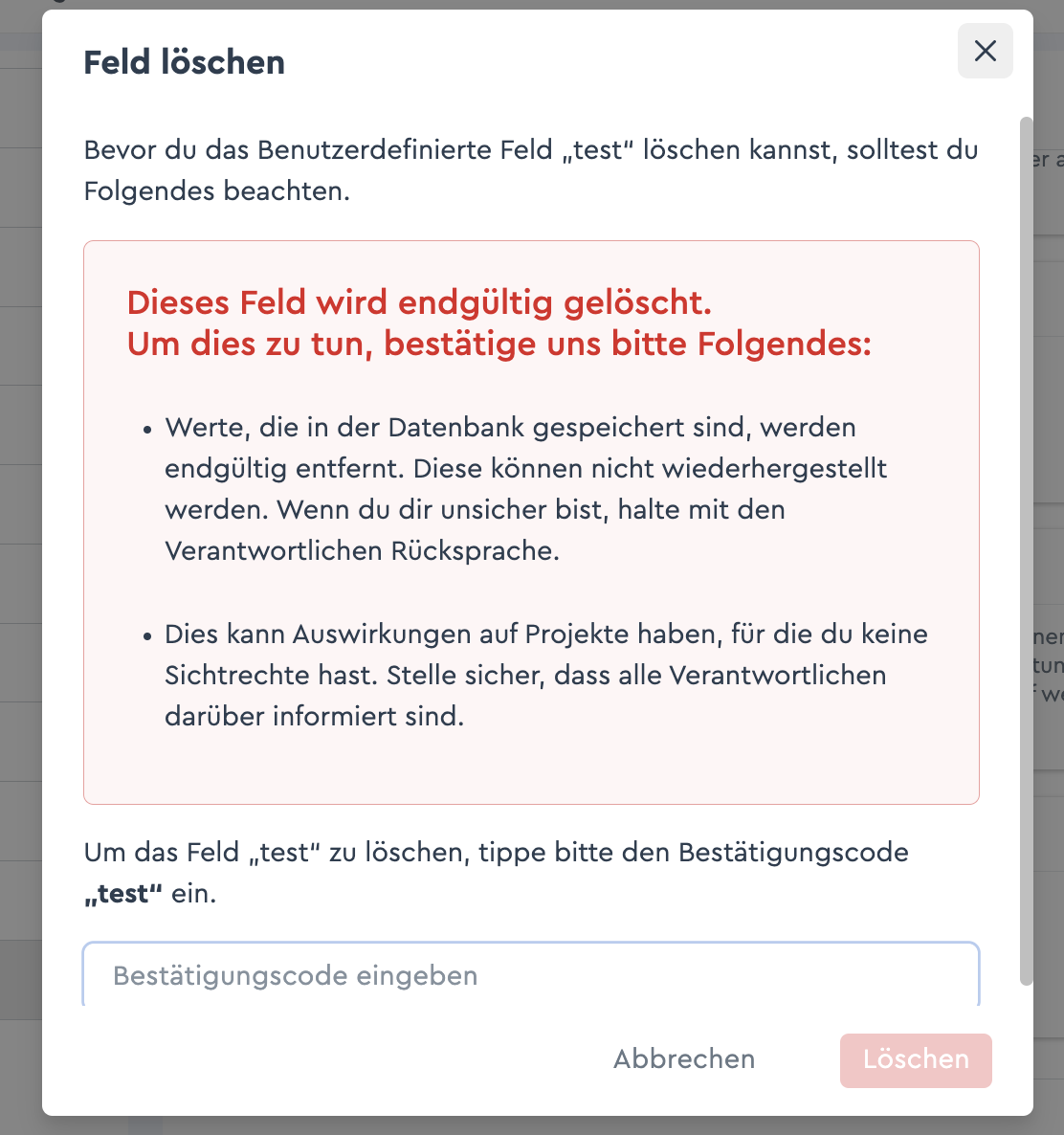 Zweiter Löschhinweis