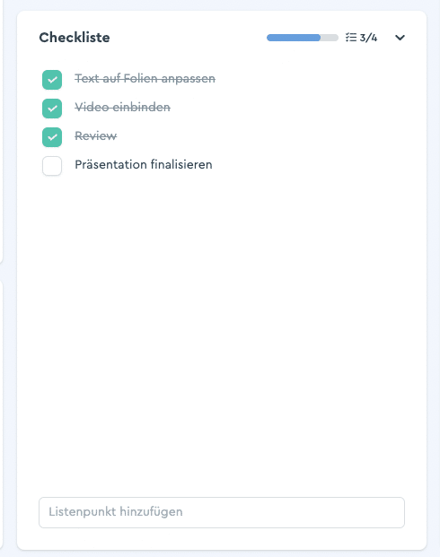 Abgehakte Checkliste in einer factro Aufgabe
