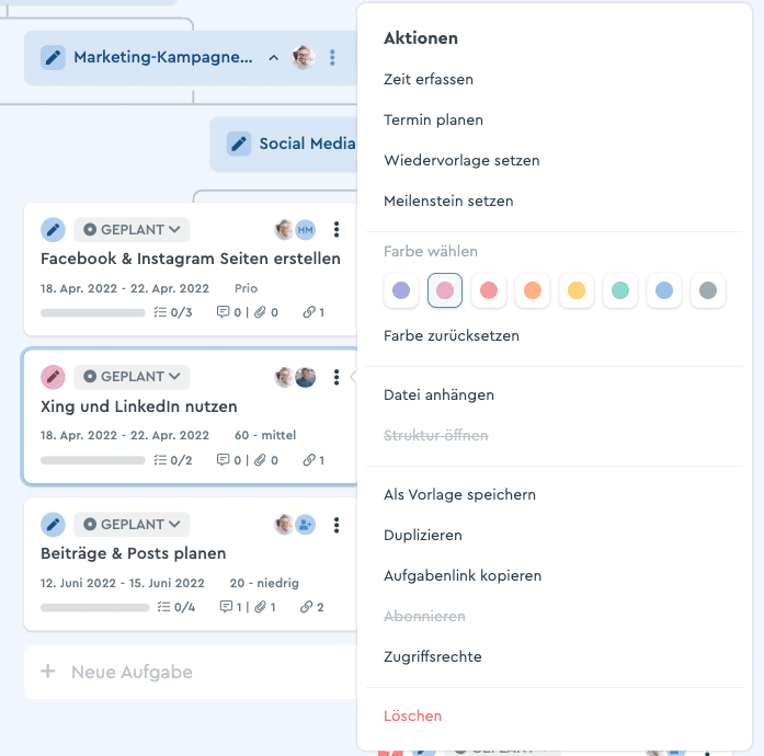 Eine Farbe wird an einer Aufgabe ausgewählt
