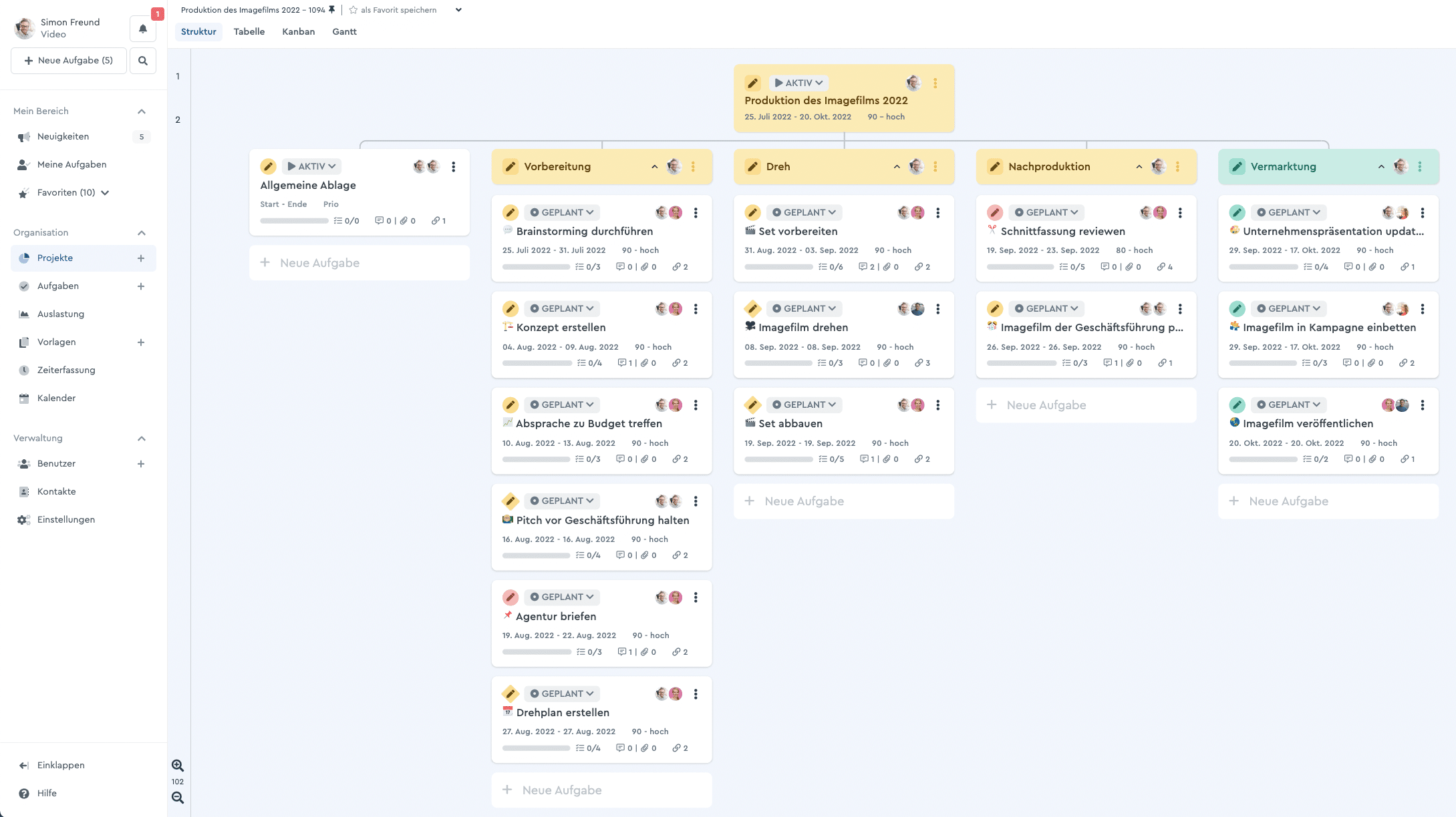 Ein phasenorientierter Projektstrukturplan in factro