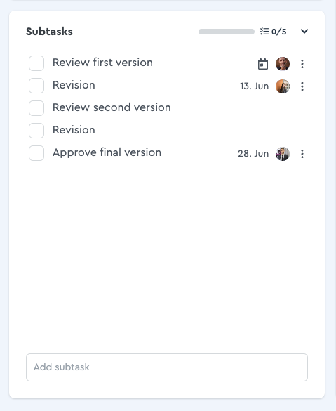 Subtasks in factro