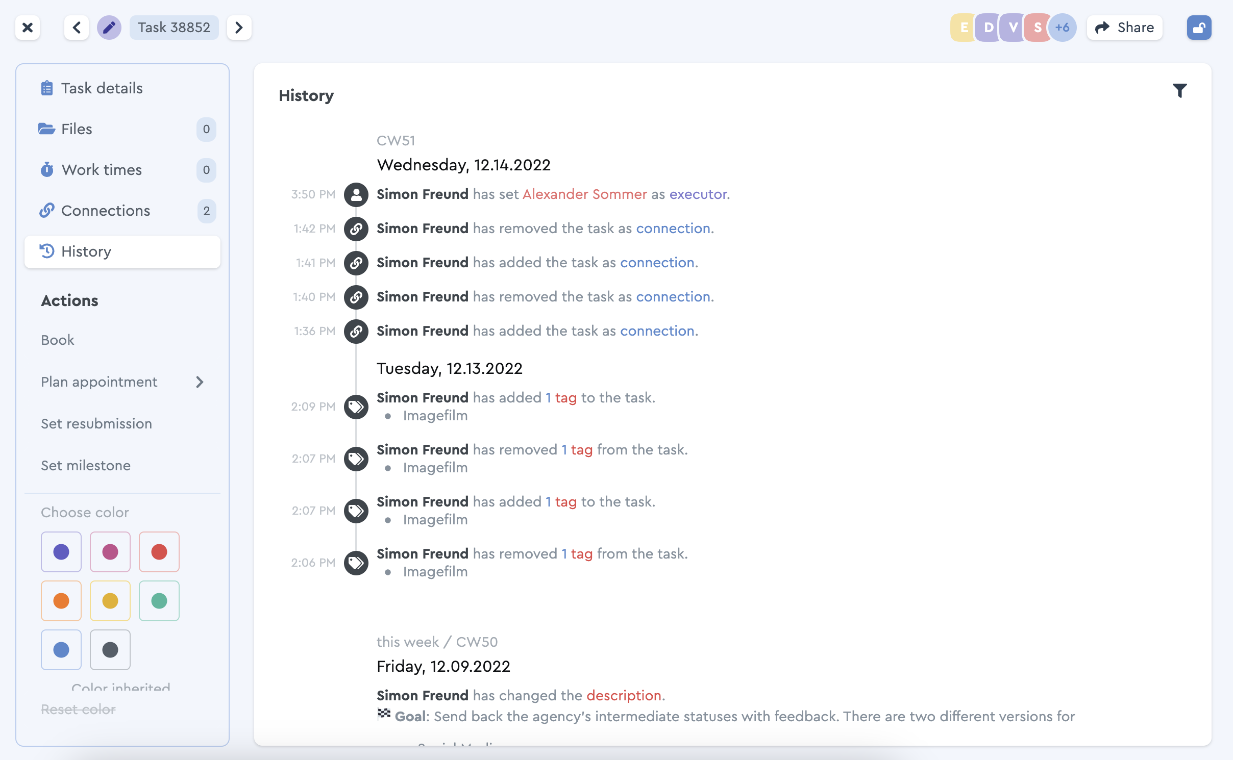 The factro task history