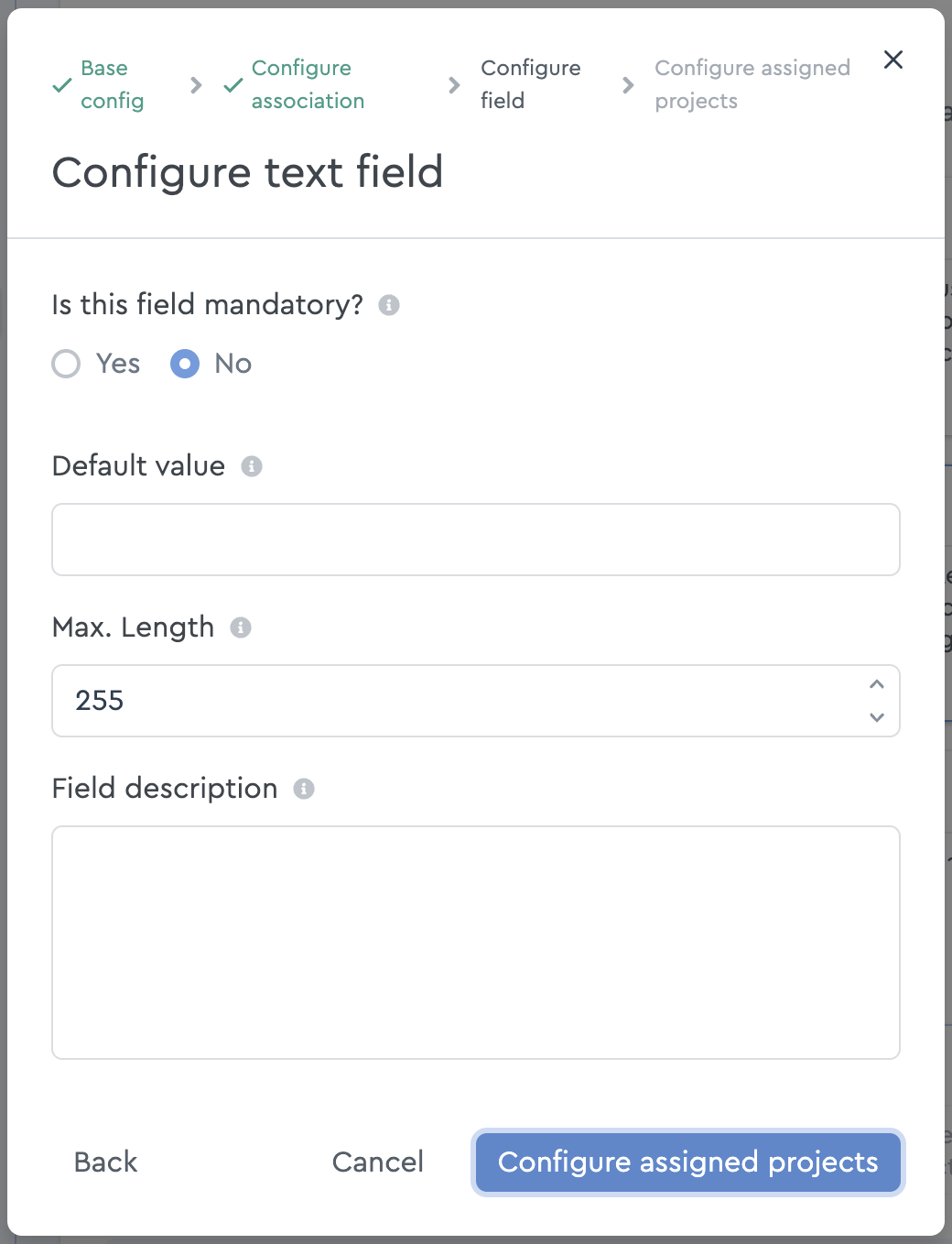 Configuration of the text field