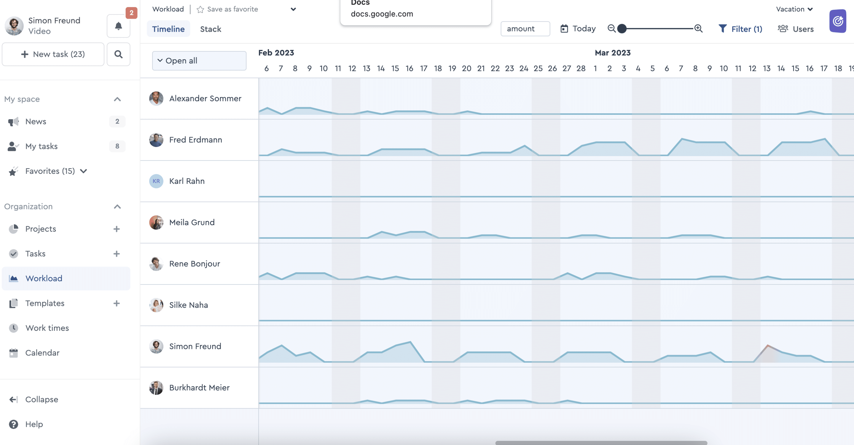 Absence is mapped in the workload overview