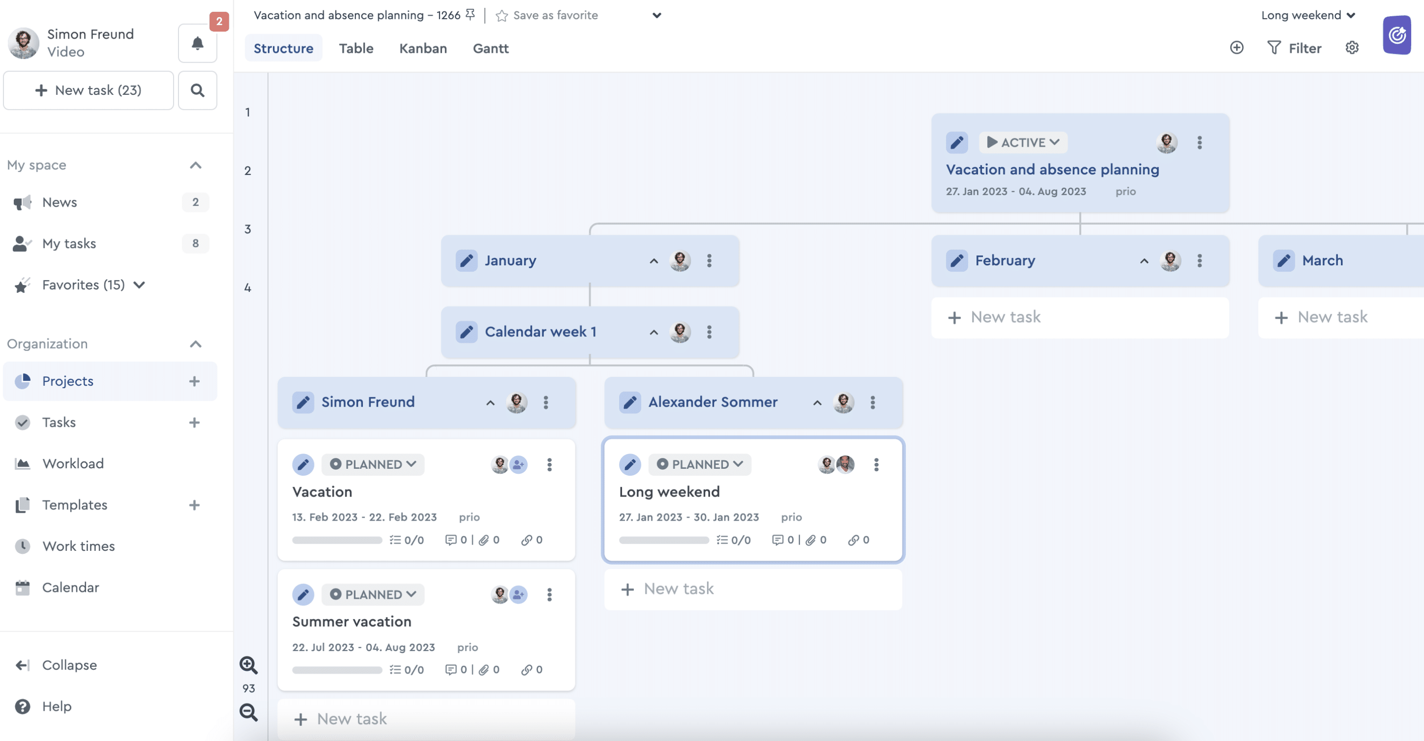 In a separate project, absences can be recorded in factro